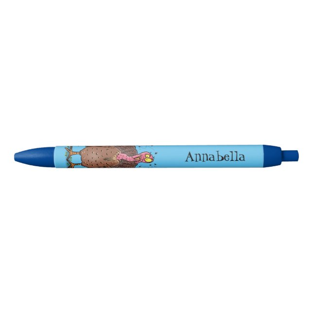 Funny brown farmyard turkey with flies cartoon black ink pen (Front)