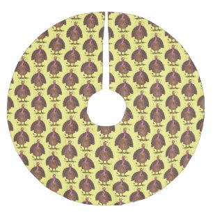 Funny brown farmyard turkey with flies cartoon brushed polyester tree skirt