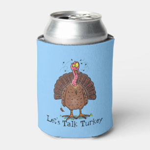 Funny brown farmyard turkey with flies cartoon can cooler