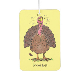 Funny brown farmyard turkey with flies cartoon car air freshener