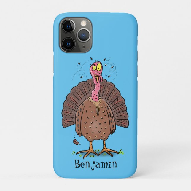 Funny brown farmyard turkey with flies cartoon Case-Mate iPhone case (Back)