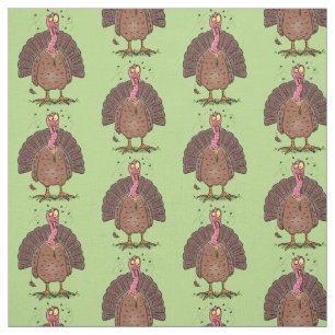 Funny brown farmyard turkey with flies cartoon fabric
