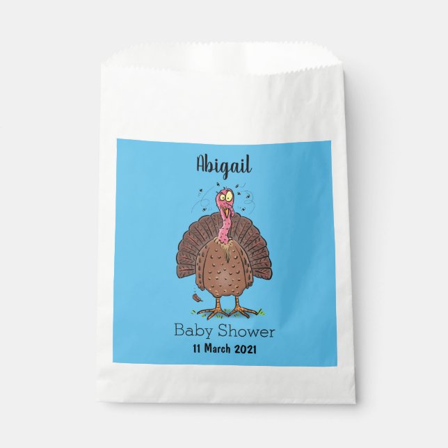 Funny brown farmyard turkey with flies cartoon favour bags (Front)