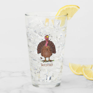 Funny brown farmyard turkey with flies cartoon glass