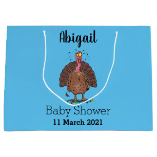 Funny brown farmyard turkey with flies cartoon large gift bag