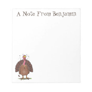 Funny brown farmyard turkey with flies cartoon notepad