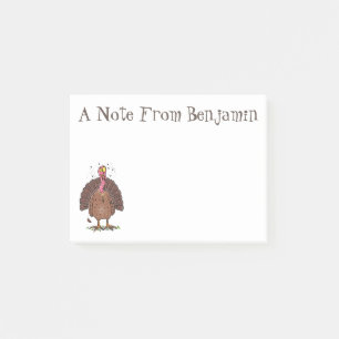 Funny brown farmyard turkey with flies cartoon post-it notes
