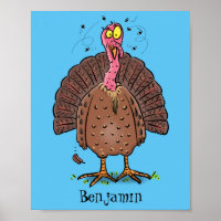 Funny brown farmyard turkey with flies cartoon