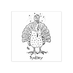 Funny brown farmyard turkey with flies cartoon rubber stamp