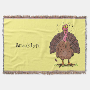 Funny brown farmyard turkey with flies cartoon throw blanket