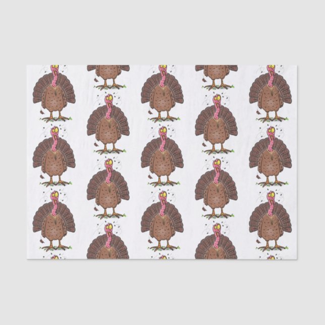 Funny brown farmyard turkey with flies cartoon tissue paper (Front)