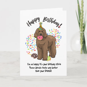 Funny Brown Labradoodle Birthday Card Doughnuts