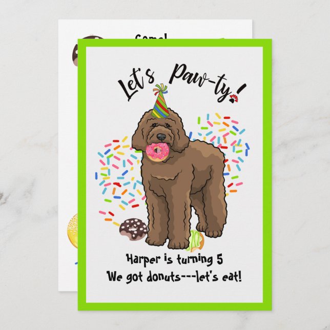 Funny Brown Labradoodle Birthday Party Invitation (Front/Back)