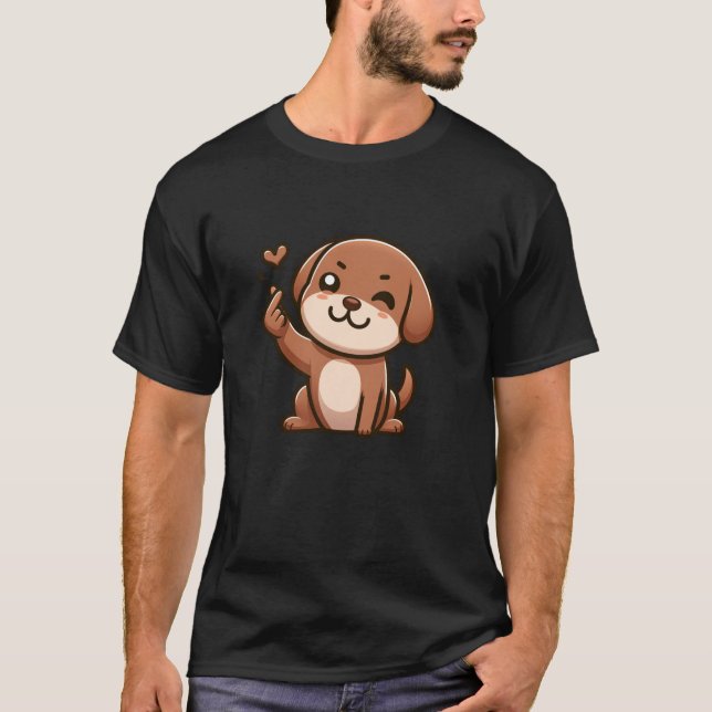 Funny Brown Labrador Finger heart K pop Korean Men T-Shirt (Front)