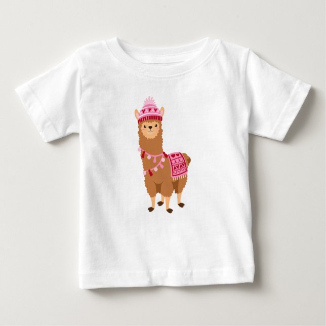 Funny Brown Pink Valentine's Day Llamas T-Shirt (Front)