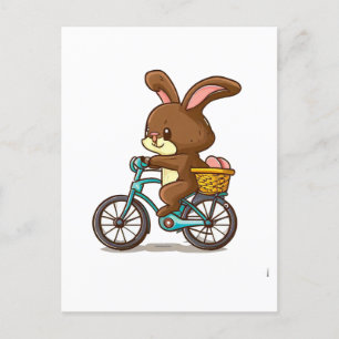 Funny Brown Rabbit Riding Bicycle cartoon Postcard