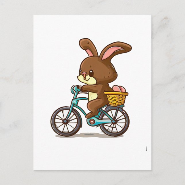 Funny Brown Rabbit Riding Bicycle cartoon Postcard (Front)