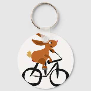 Funny Brown Rabbit Riding Bicycle Key Ring