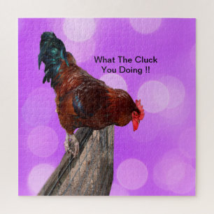 Funny Brown Rooster On A Fence Jigsaw Puzzle