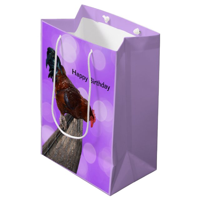 Funny Brown Rooster On A Fence Medium Gift Bag (Front Angled)