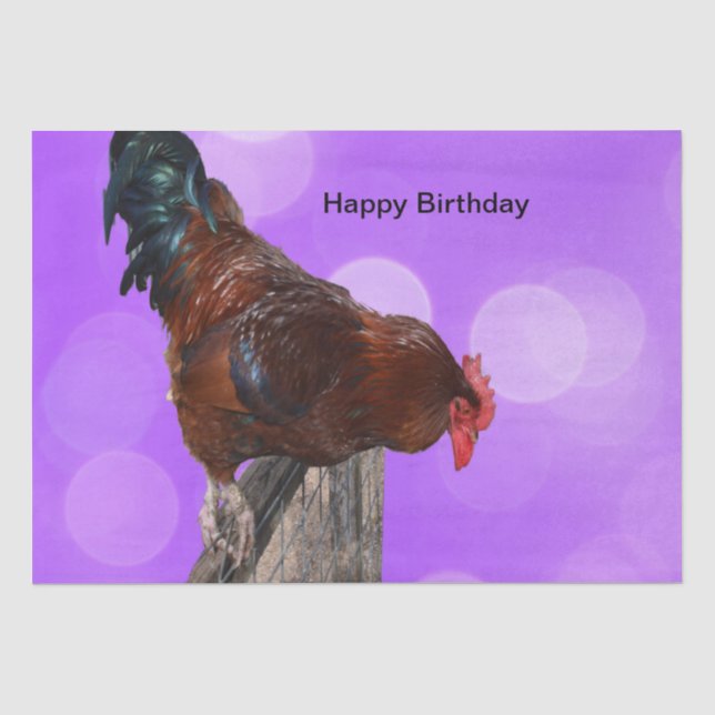 Funny Brown Rooster On A Fence Tissue Paper (Front)