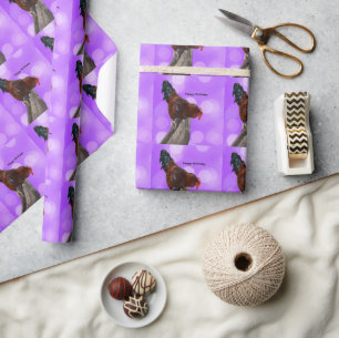 Funny Brown Rooster On A Fence Wrapping Paper