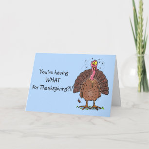 Funny brown thanksgiving turkey with flies cartoon card