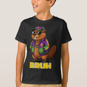 Funny Bruh Mardi Gras Carnival Beaver Meme  T-Shirt