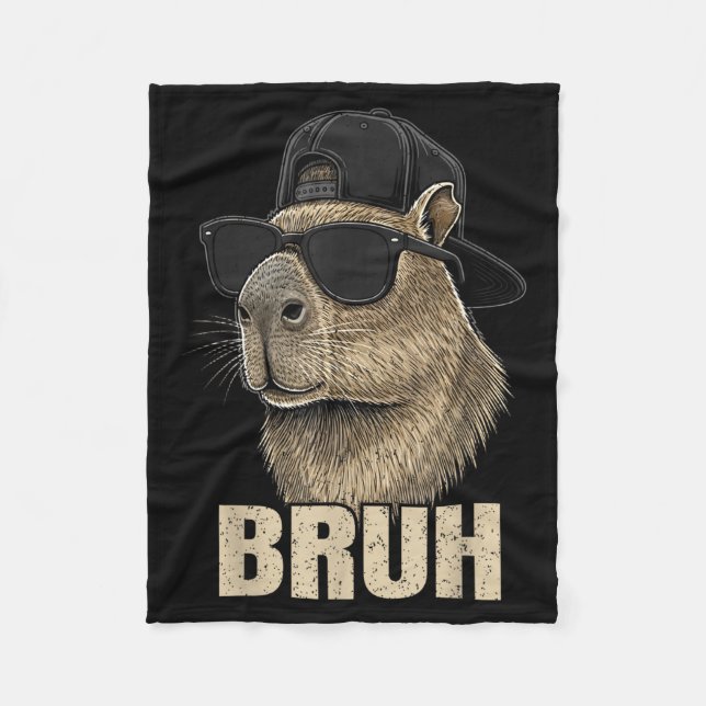 Funny Bruh Meme Capybara Lover Cool Sungles For Me Fleece Blanket (Front)