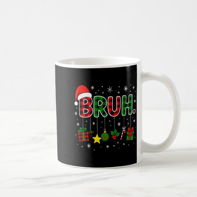 Funny Bruh Red Green Plaid Christmas Pajamas Teens Coffee Mug (Right)