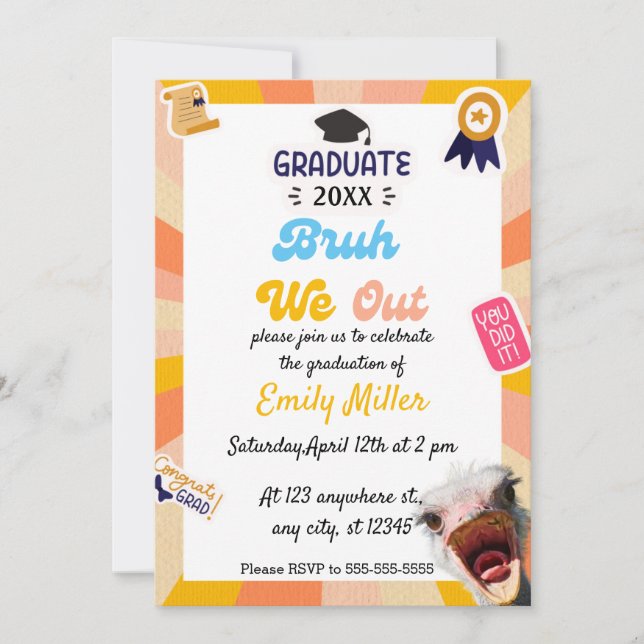 Funny Bruh We Out Graduation Party Invitations (Front)