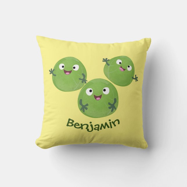 Funny Brussels sprouts vegetables cartoon Cushion (Front)