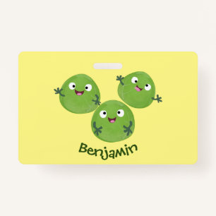 Funny Brussels sprouts vegetables cartoon ID Badge