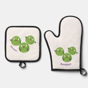 Funny Brussels sprouts vegetables cartoon Oven Mitt & Pot Holder Set