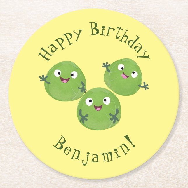 Funny Brussels sprouts vegetables cartoon Round Paper Coaster (Front)