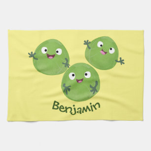 Funny Brussels sprouts vegetables cartoon Tea Towel