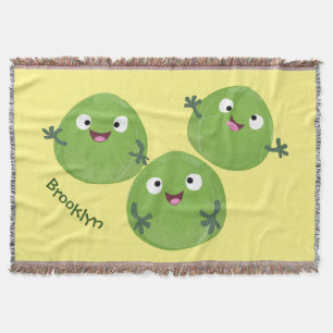 Funny Brussels sprouts vegetables cartoon Throw Blanket
