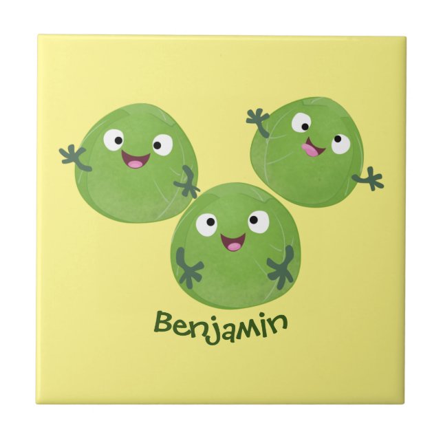 Funny Brussels sprouts vegetables cartoon Tile (Front)