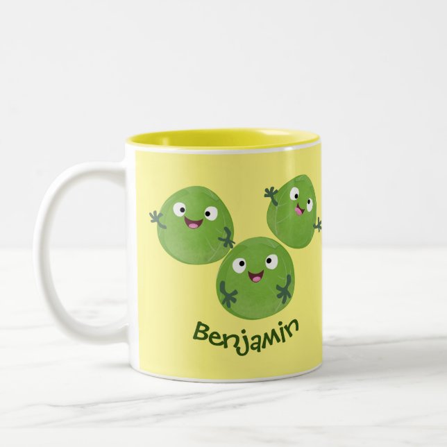 Funny Brussels sprouts vegetables cartoon Two-Tone Coffee Mug (Left)