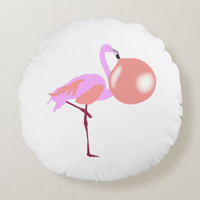 Funny Bubble Gum Flamingo Blowing Bubble Round Cushion (Front)