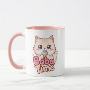 Funny Bubble Tea Anime Kitten Art Mug