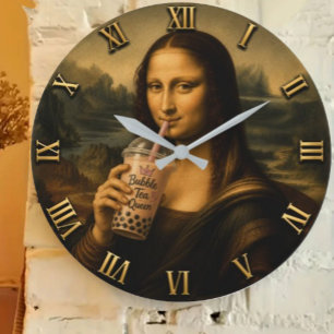 Funny Bubble Tea Mona Lisa Large Clock