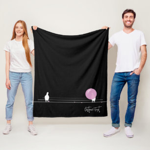 Funny Bubblegum Birds on a Wire Black Fleece Blanket