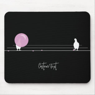 Funny Bubblegum Birds on a Wire Black Mouse Pad
