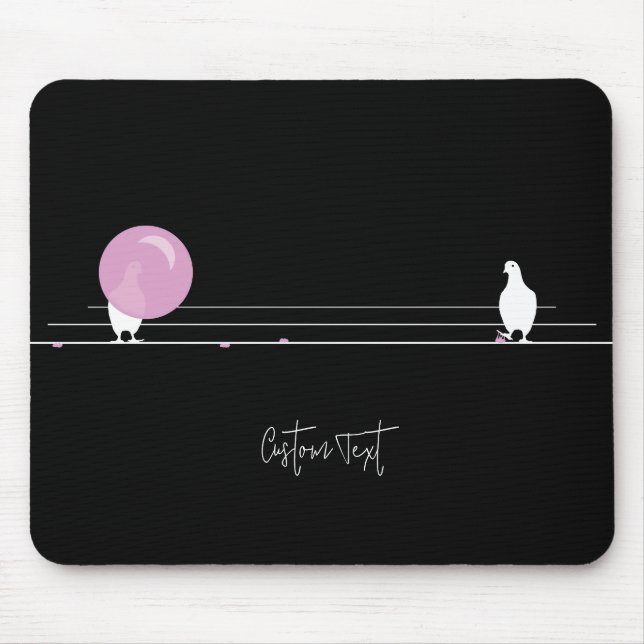 Funny Bubblegum Birds on a Wire Black Mouse Pad (Front)