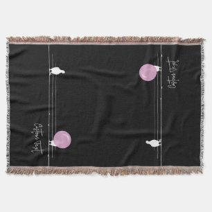 Funny Bubblegum Birds on a Wire Black Throw Blanket