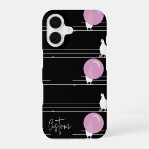 Funny Bubblegum Birds on a Wire Pattern with Name iPhone 16 Case