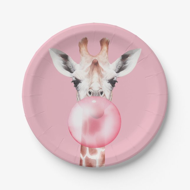 Funny Bubblegum Giraffe Paper Plate (Front)