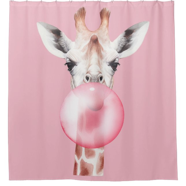 Funny Bubblegum Giraffe Shower Curtain (Front)