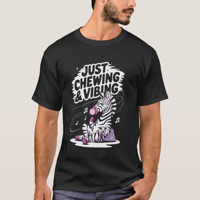 Funny Bubblegum Zebra Just Chewing Vibing T-Shirt (Front)